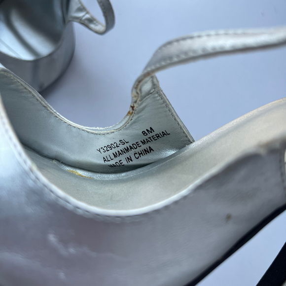 Venus Silver Strappy Stiletto High Heel Sandals | Size 8M | Metallic Dress Shoes - Picture 4 of 8